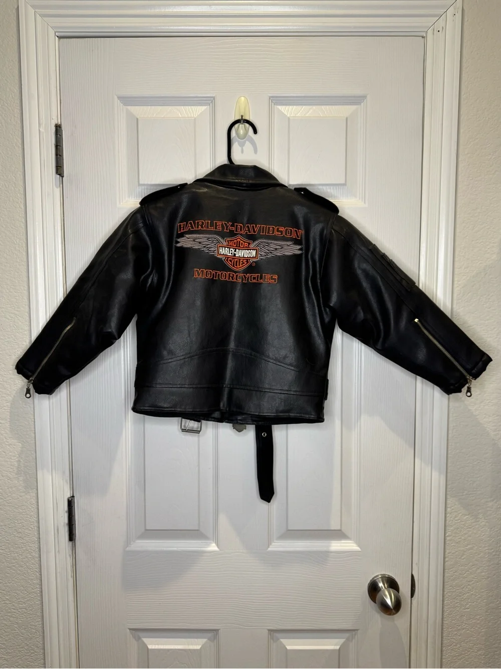 Harley Davidson Motorcycle Kid's Size 7 Faux Leather Jacket Black Biker
